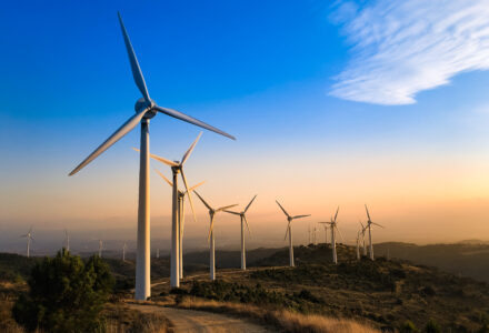 Wind farm at sunset.